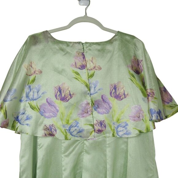 MAISON TARA 24W Floral Cottagecore FAIRY Green Tulips Easter Spring Cape Dress - Picture 7 of 12